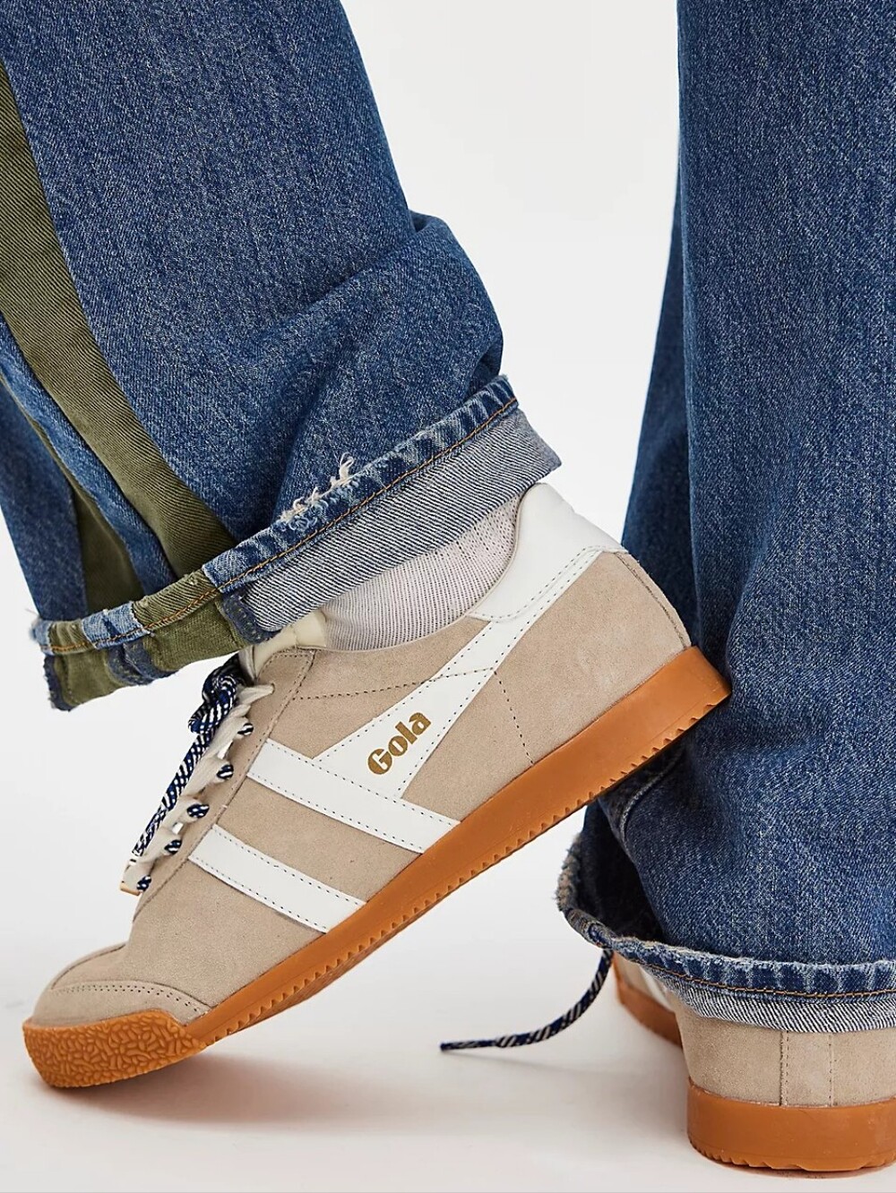 Gola Women Beige and White Suede Sneakers with Gum Sole